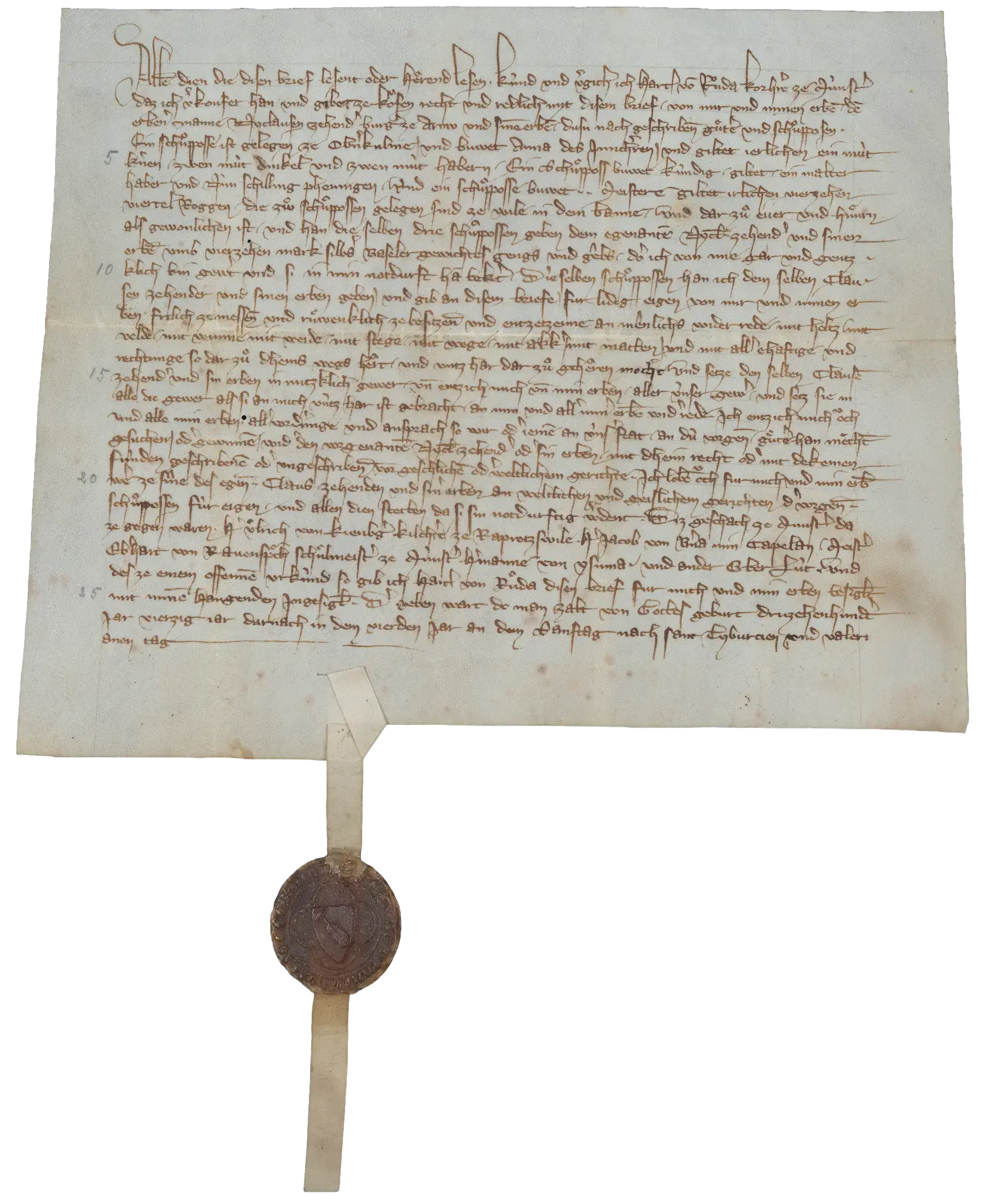 Mittelalterliche Zehnder-Urkunde, ca. 1200